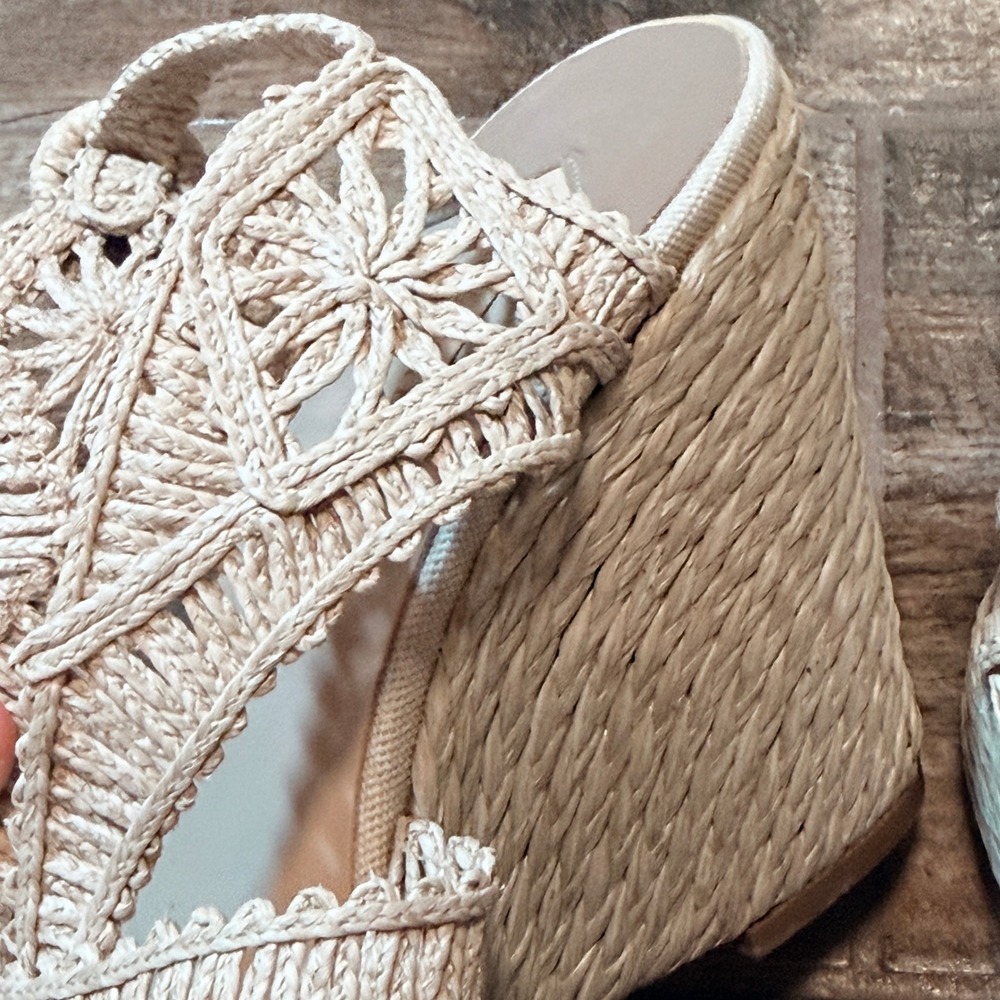 Paloma Barceló Women's Natural Raffia Espadrilles Wedge Heel, Cream,38 (8) - Picture 6 of 9
